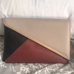 ASOS Slanted Bar Clutch Bag in nude, black & red
